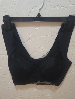 Everyday Comfort Wide Strap Wireless Lace Bra - Black